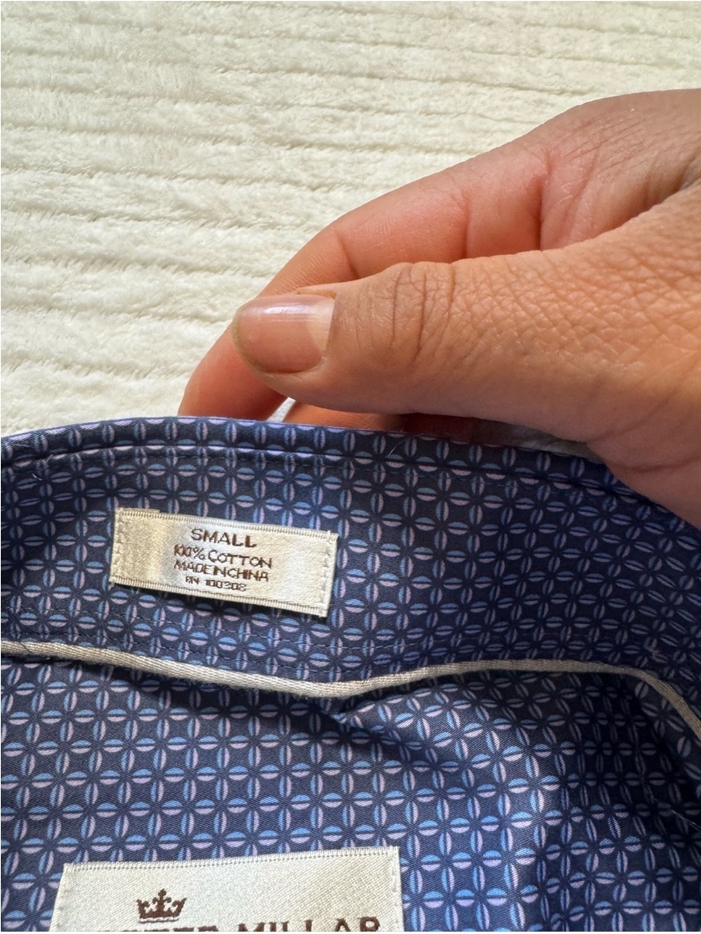 Peter Millar Blue Micro-Pattern Button-Down Dress Shirt - Picture 3 of 9